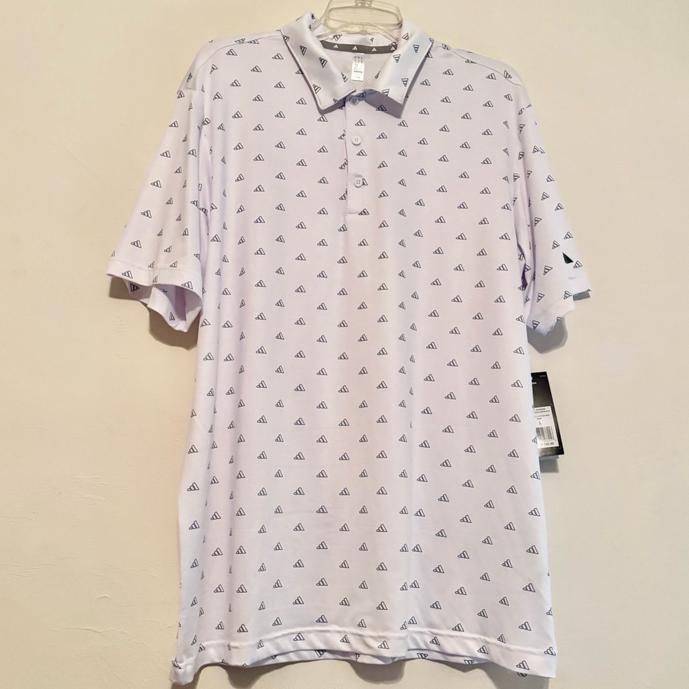 Adidas Golf Polo Shirt Men’s All Over Print Logo White - Size Large